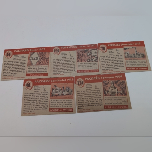 1954 Topps Car Cards 1900s Packard Panhard Pope-Hartford Peerless Set Of 5 - Picture 2 of 2